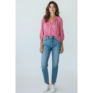 Joie Silk Blouse Women M Pink Abstract Print 3/4 Sleeve Lightweight Top Romantic